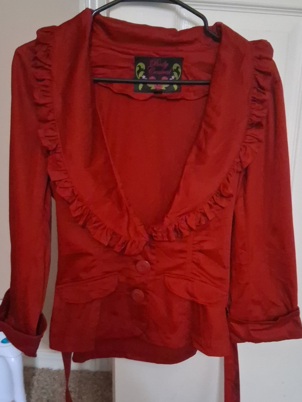 Body Central Red Ruffle-Trim Blazer